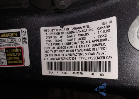 2010 Honda Civic Lx from USA, damaged, VIN 02HGFA1F5XAH32753